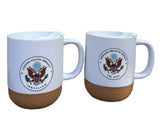 White Ceramic Mug w/ Cork Bottom - Embassy Seal