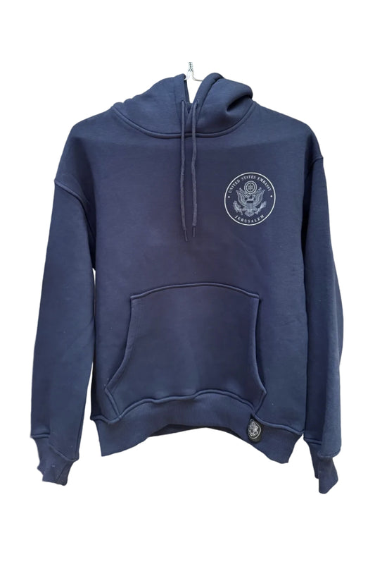 Hoodie: Embassy Seal & Jerusalem Skyline (Navy)