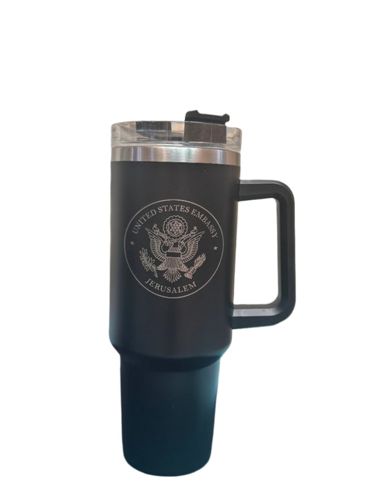 U.S. Embassy Water Cup with Straw / Black