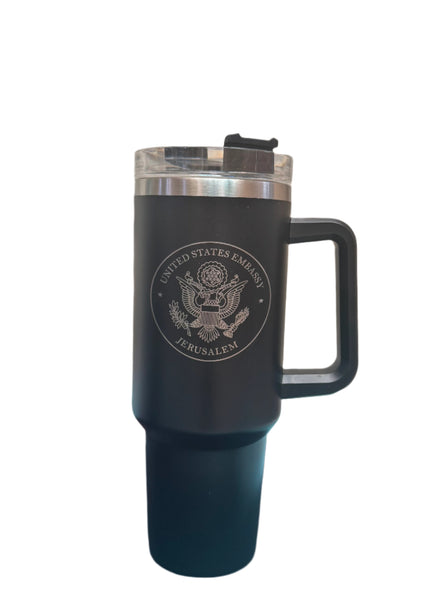 U.S. Embassy Water Cup with Straw / Black