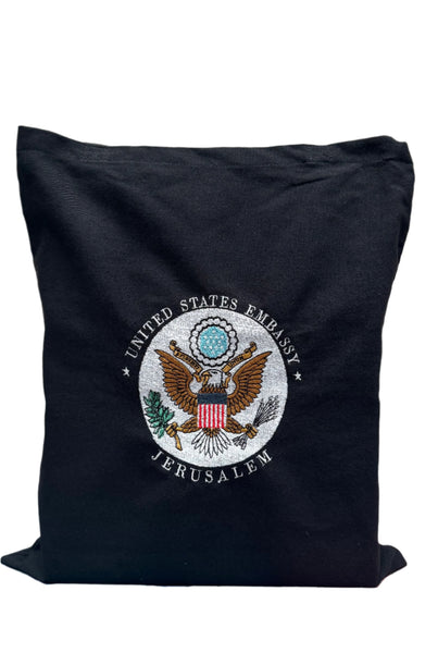 Cotton Tote Bags Black / Embroidered Embassy Seal